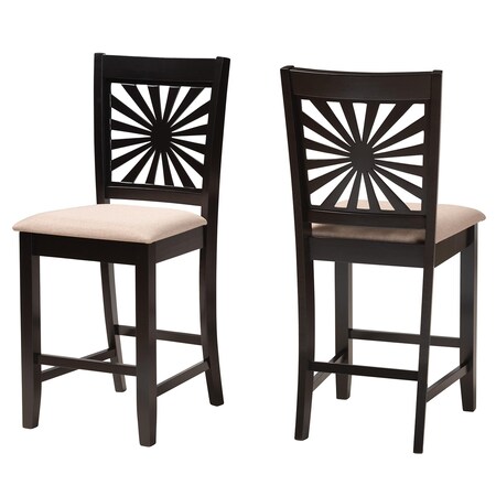 Baxton Studio Olympia Modern Beige Fabric and Espresso Brown Finished Wood 2-Piece Counter Stool Set 231-2PC-13200-ZORO